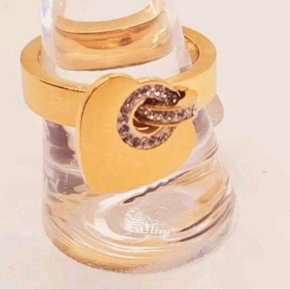Rhinestone Heart Gold Charm Ring Size 9 avail. - Picture 2 of 5